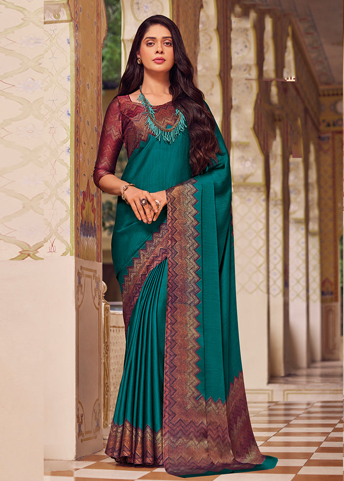 Turquoise Chiffon Silk Saree With Blouse Piece Buy Cheap Very Cheap