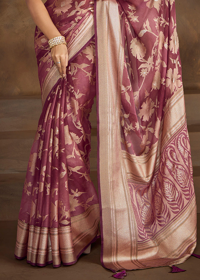 Purple Spun Silk Saree With Blouse Piece Sale Wide Range Of