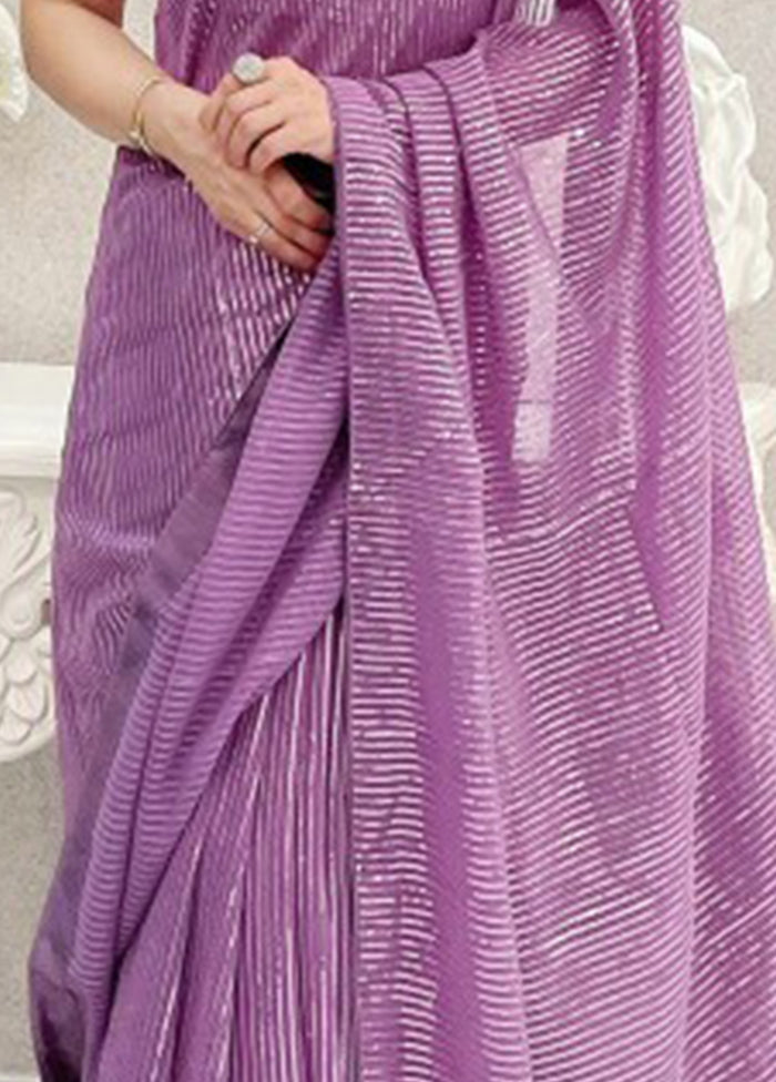 Light Purple Georgette Saree With Blouse Piece Clearance Perfect