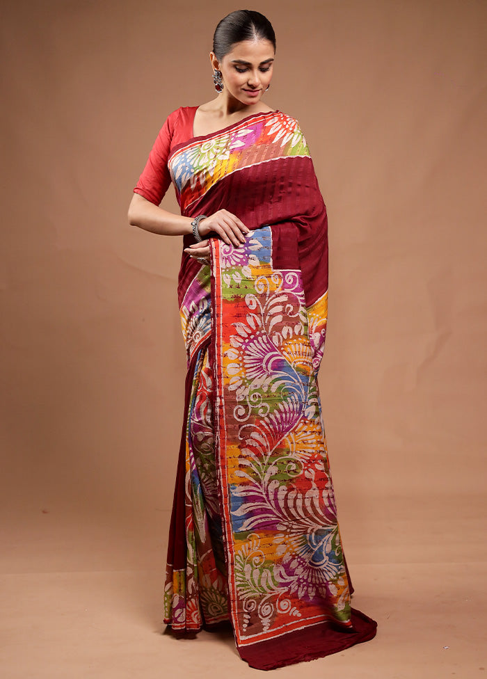 Maroon Matka Silk Saree With Blouse Piece Outlet Supply