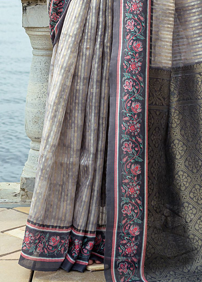 Grey Spun Silk Saree With Blouse Piece High Quality