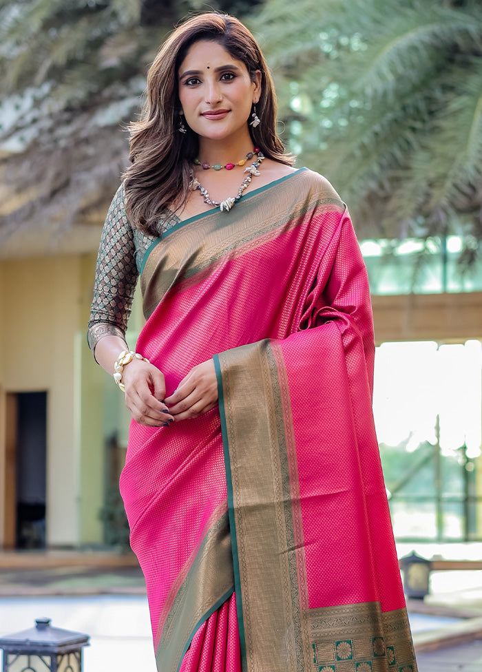 Pink Kanjivaram Silk Saree With Blouse Piece Outlet For You