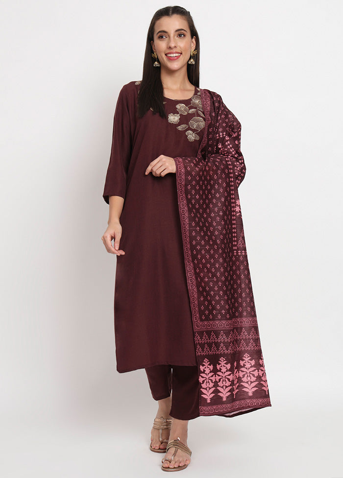 3 Pc Brown Readymade Cotton Dupatta Suit Set For Sale Finishline