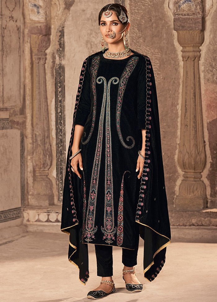 3 Pc Black Unstitched Velvet Suit Set Visa Payment For Sale