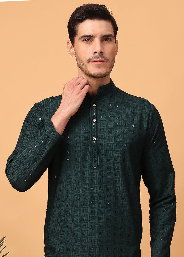 Green Viscose Embroidered Kurta Wiki Cheap Online