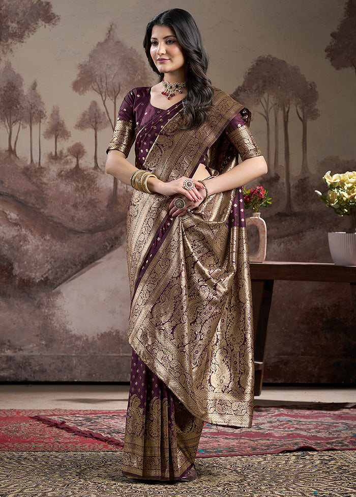 Wine Spun Silk Saree With Blouse Piece Enjoy Online