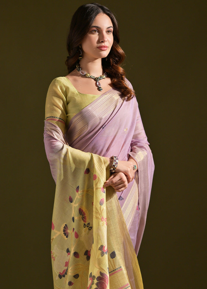 Lavender Pure Cotton Saree With Blouse Piece Collections Cheap Pice