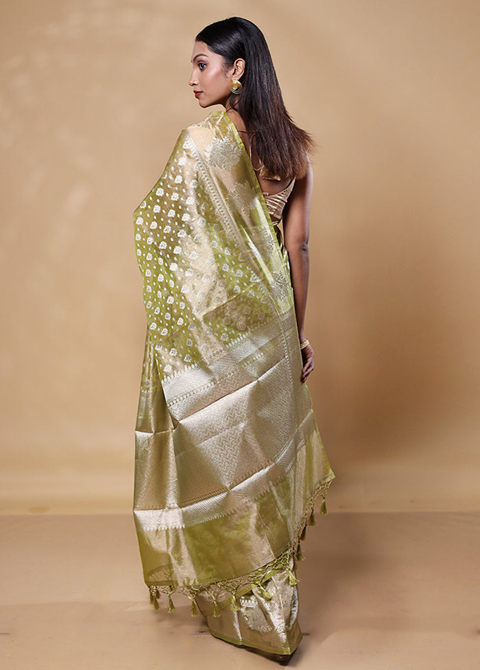 Green Tissue Silk Saree With Blouse Piece With Credit Card Cheap Online