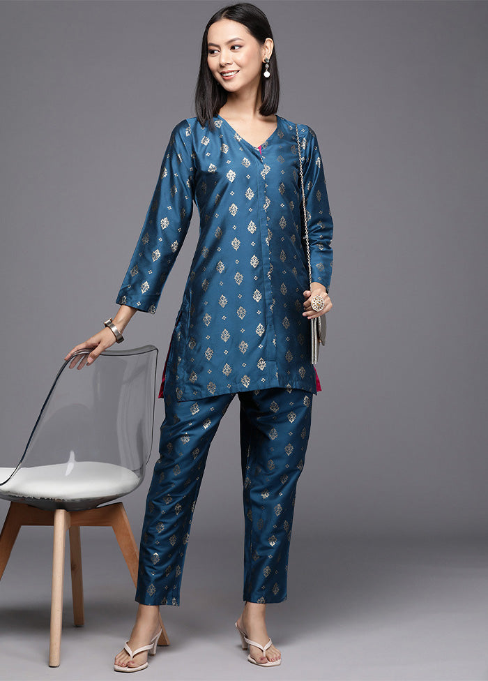 2 Pc Teal Blue Readymade Silk Tunic Set With Mastercard Cheap Online