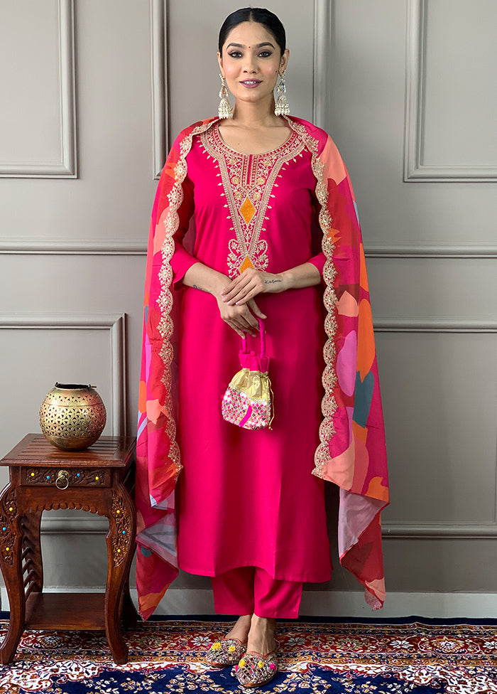 3 Pc Pink Readymade Viscose Suit Set Buy Cheap Order