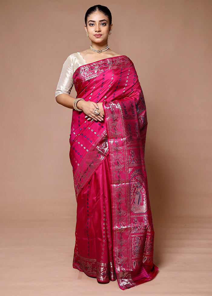 Pink Handloom Baluchari Pure Silk Saree With Blouse Piece Best Sale Online