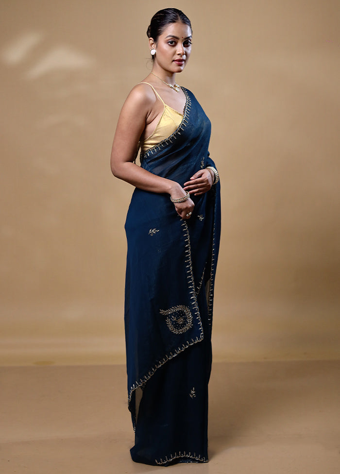 Blue Jimmy Choo Saree With Blouse Piece Free Shipping Cheap Pice