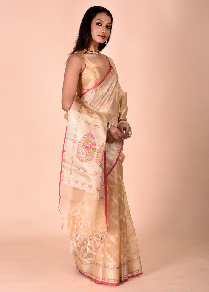 Cream Tissue Silk Saree With Blouse Piece Sale Amazon