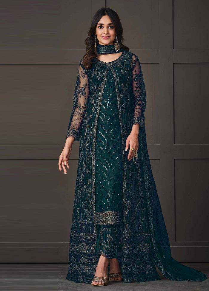 3 Pc Green Semi Stitched Net Suit Set Best Pices Cheap Pice