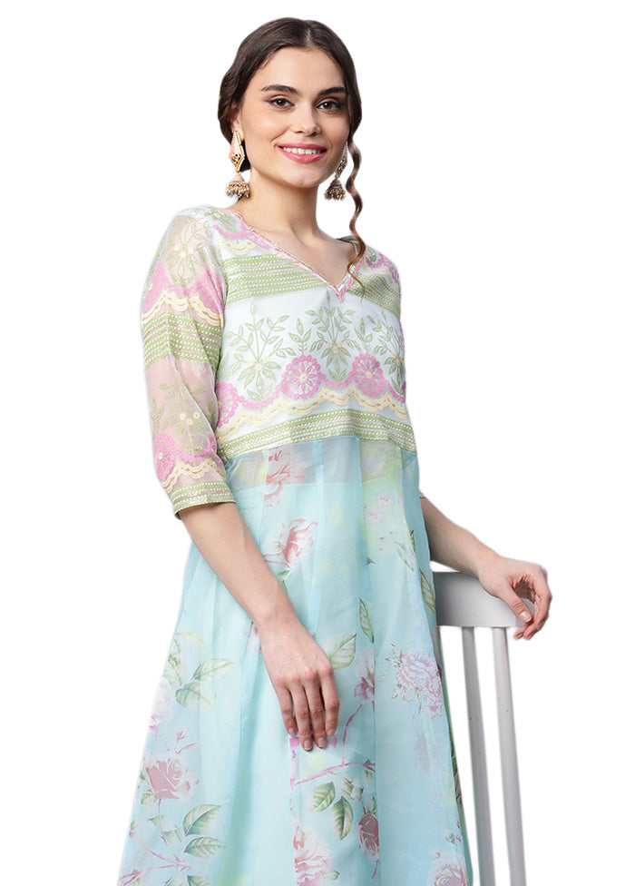 2 Pc Blue Readymade Net Kurti Set Best Seller