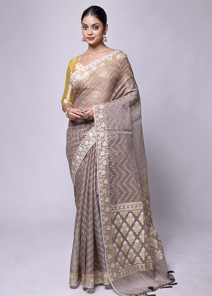 Grey Kora Silk Saree With Blouse Piece Quality From China Cheap