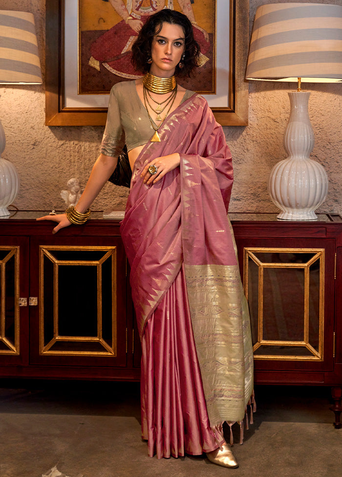 Pink Tussar Silk Saree With Blouse Piece Buy Cheap Great Deals