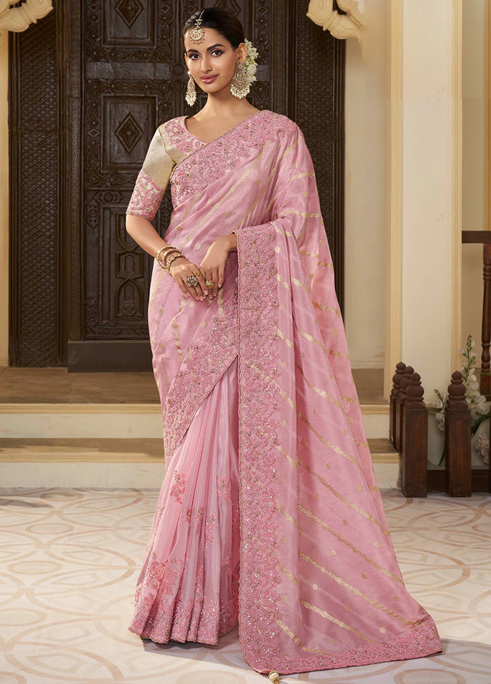 Pink Spun Pure Silk Saree With Blouse Piece Buy Cheap Free Shipping