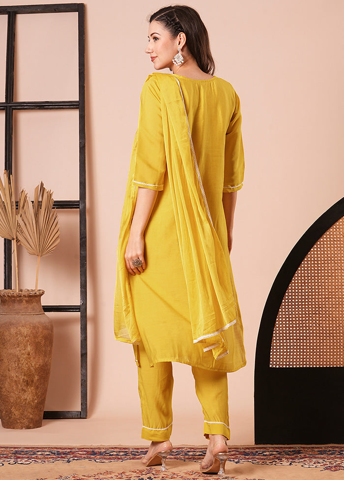 3 Pc Yellow Readymade Viscose Dupatta Suit Set Tumblr