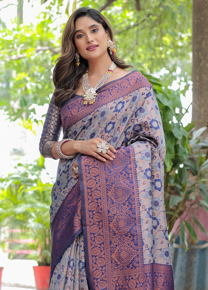 Grey Banarasi Silk Saree With Blouse Piece Sale Latest