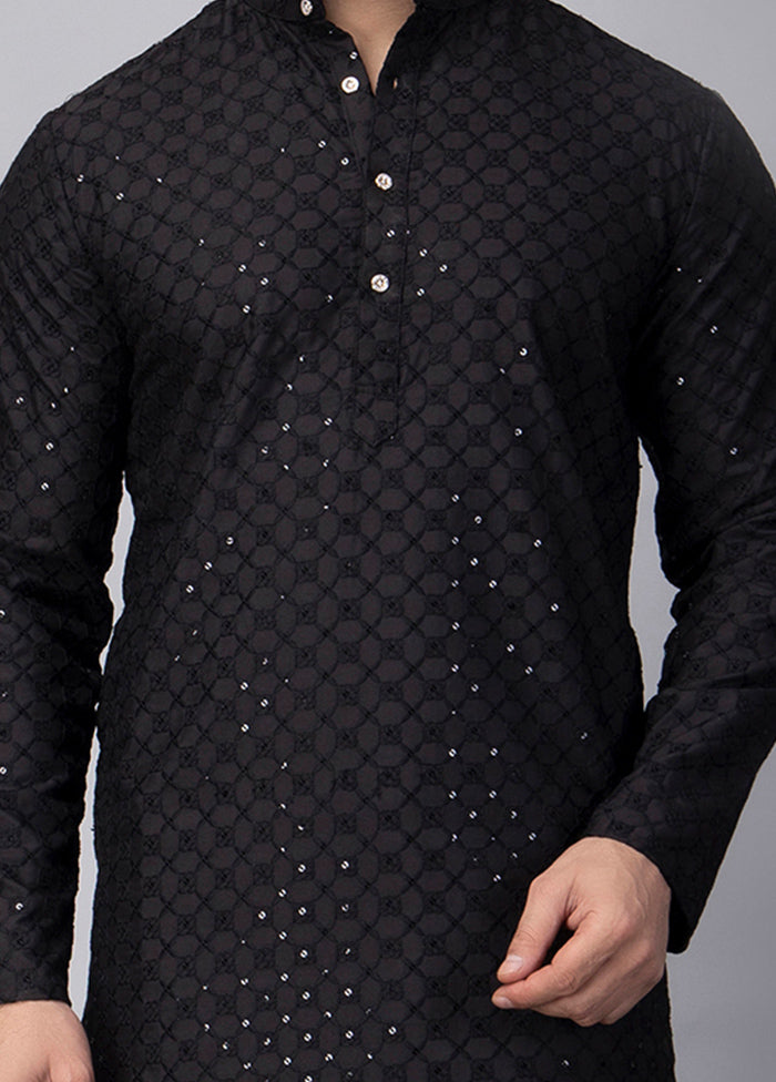 Black Viscose Embroidered Knee Length Kurta Outlet Footaction