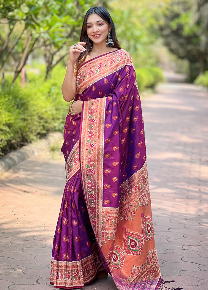 Purple Dupion Silk Saree With Blouse Piece Cost Cheap Pice