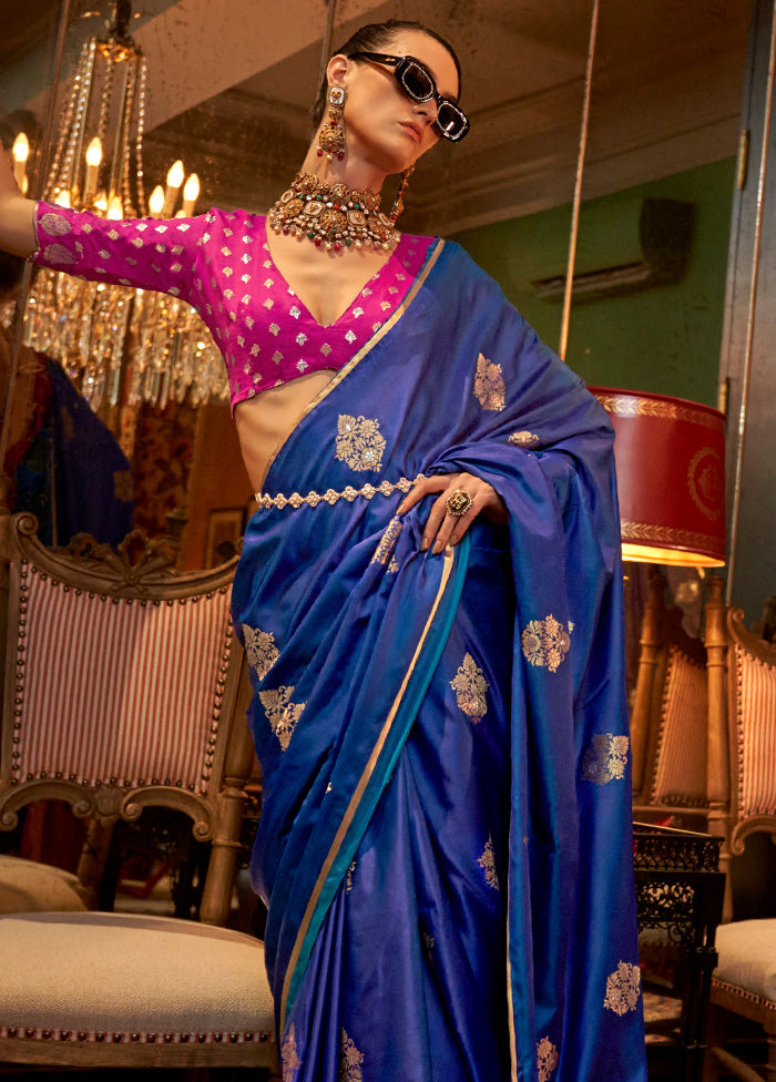 Royal Blue Satin Silk Saree With Blouse Piece Find Great Online