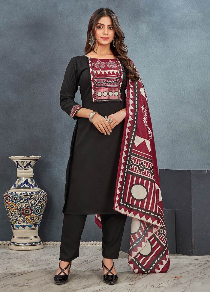 3 Pc Black Readymade Rayon Dupatta Suit Set Discount Best Pices