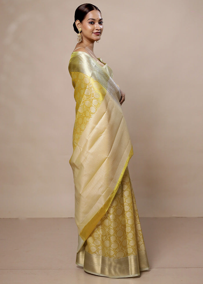 Yellow Tissue Silk Saree With Blouse Piece Many Kinds Of Sale Online