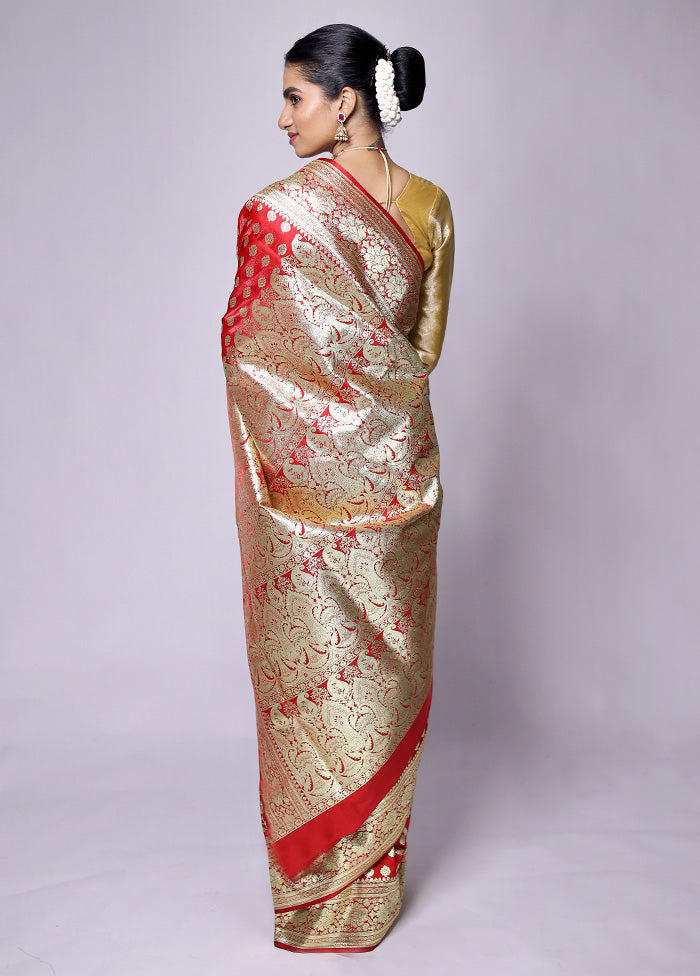 Red Banarasi Silk Saree With Blouse Piece Discount Purchase