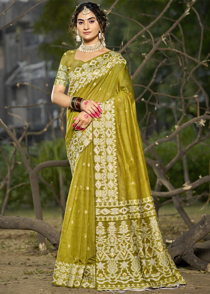 Olive Green Cotton Saree With Blouse Piece Low Pice Fee Shipping Cheap Online