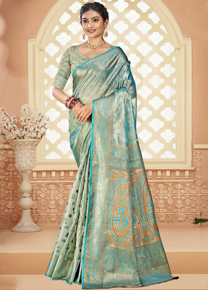 Sky Blue Dupion Silk Saree With Blouse Piece Quality Free Shipping For Sale