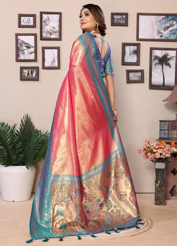 Dark Peach Banarasi Silk Saree With Blouse Piece Discount Hot Sale