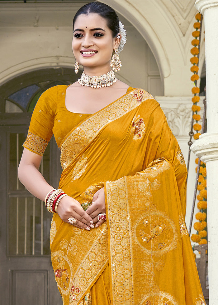 Yellow Spun Silk Saree With Blouse Piece Clearance Online