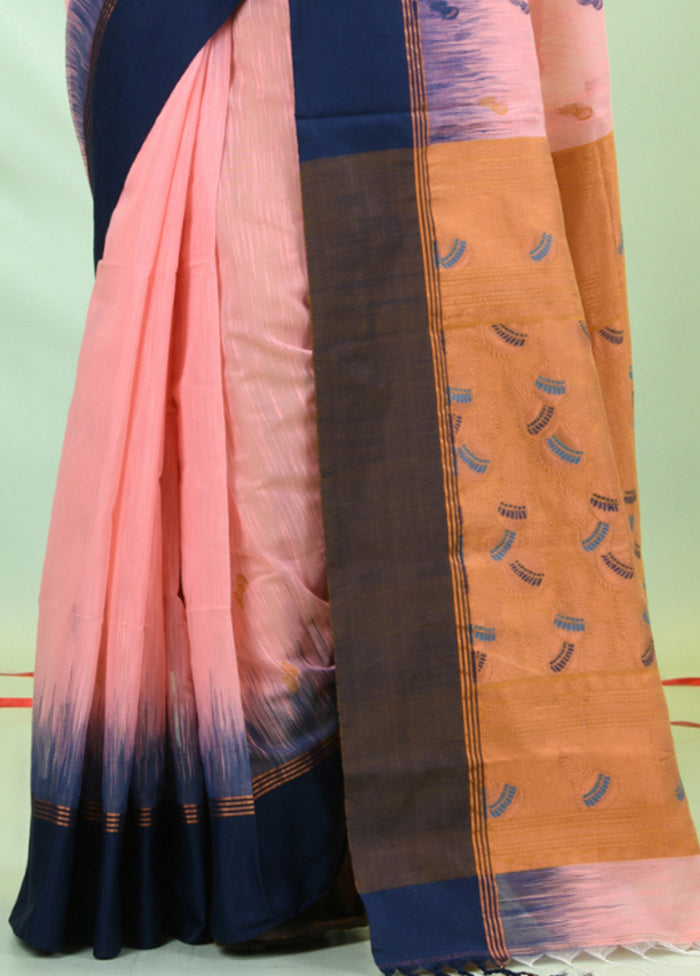 Peach Pure Cotton Saree With Blouse Piece Free Shipping Sale Online