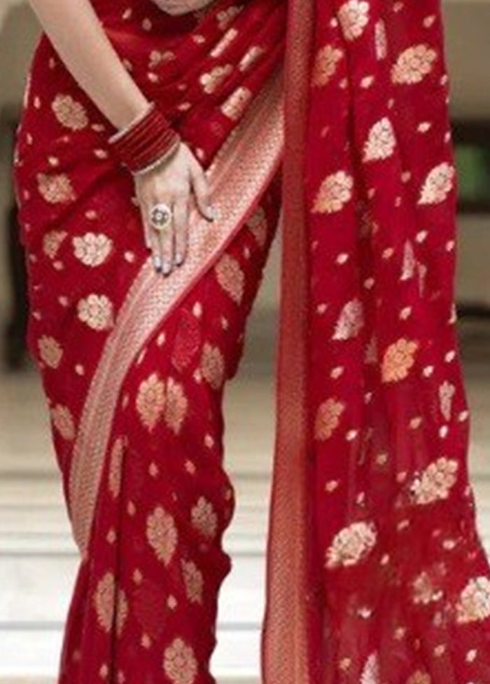 Red Banarasi Silk Saree With Blouse Piece Buy Cheap Deals