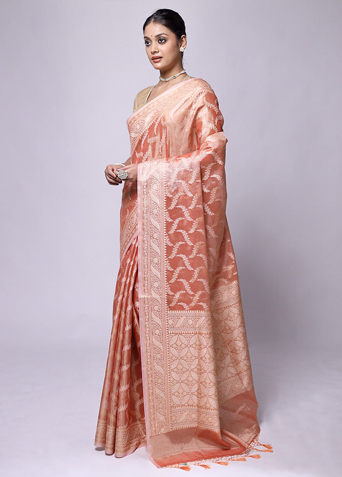 Peach Tissue Silk Saree With Blouse Piece Sale Finishline