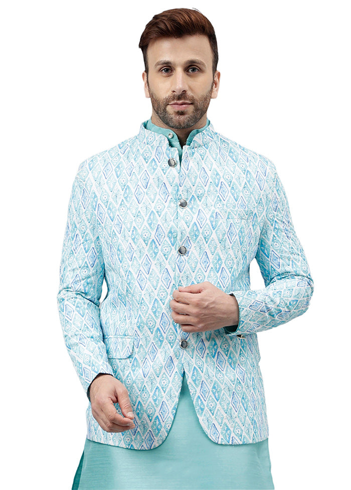 Turquoise Viscose Jacquard Blazer Looking For Online