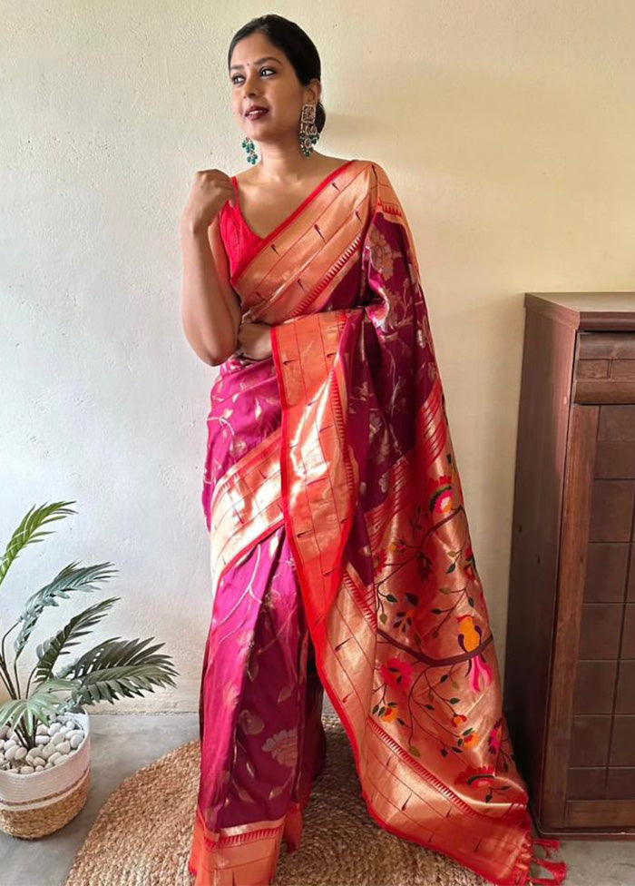 Pink Banarasi Silk Saree With Blouse Piece Sale Footlocker Finishline