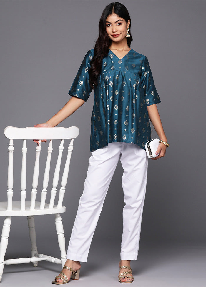 Teal Blue Readymade Silk Tunic Cheap Sale Lowest Pice