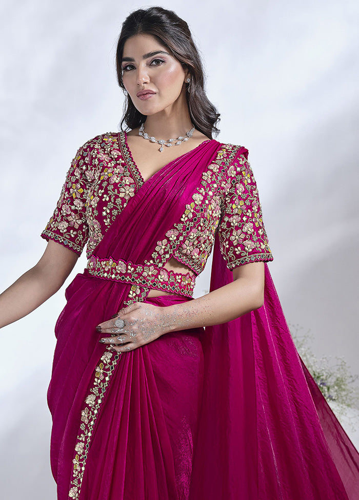 Pink Satin Silk Saree With Blouse Piece Cheap Sale For Cheap