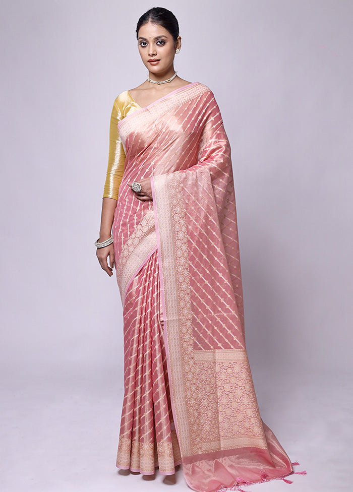 Pink Tissue Silk Saree With Blouse Piece Choice