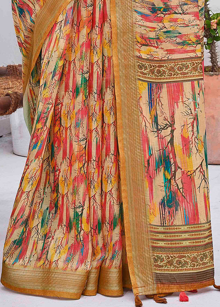 Multicolor Linen Silk Saree With Blouse Piece Cheap Sale Outlet Locations