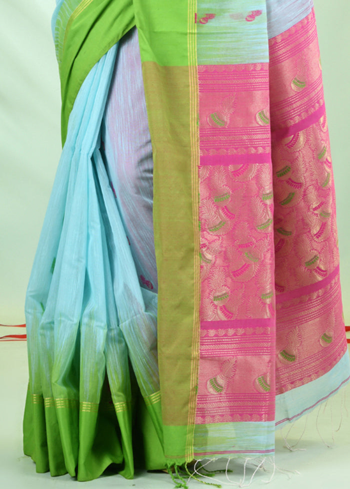 Sea Green Pure Cotton Saree With Blouse Piece Visit Online