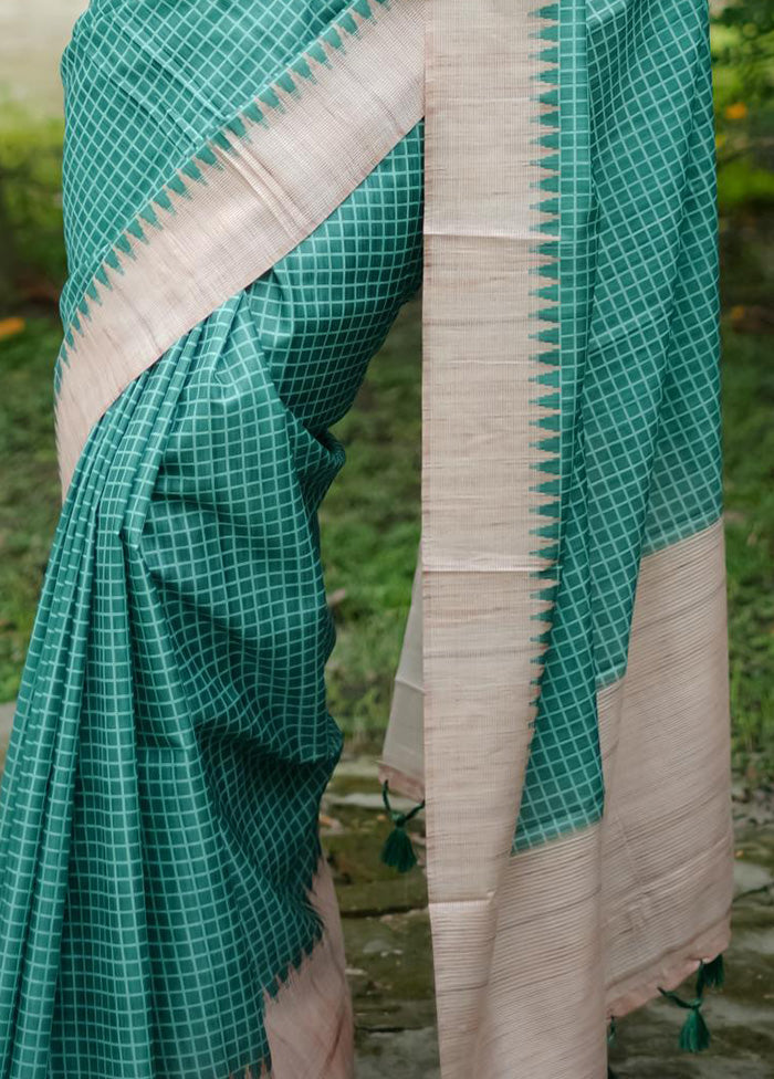 Sea Green Tussar Silk Saree With Blouse Piece From China Free Shipping Low Pice