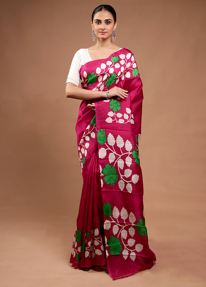 Pink Printed Pure Silk Saree Without Blouse Piece Sale Nicekicks