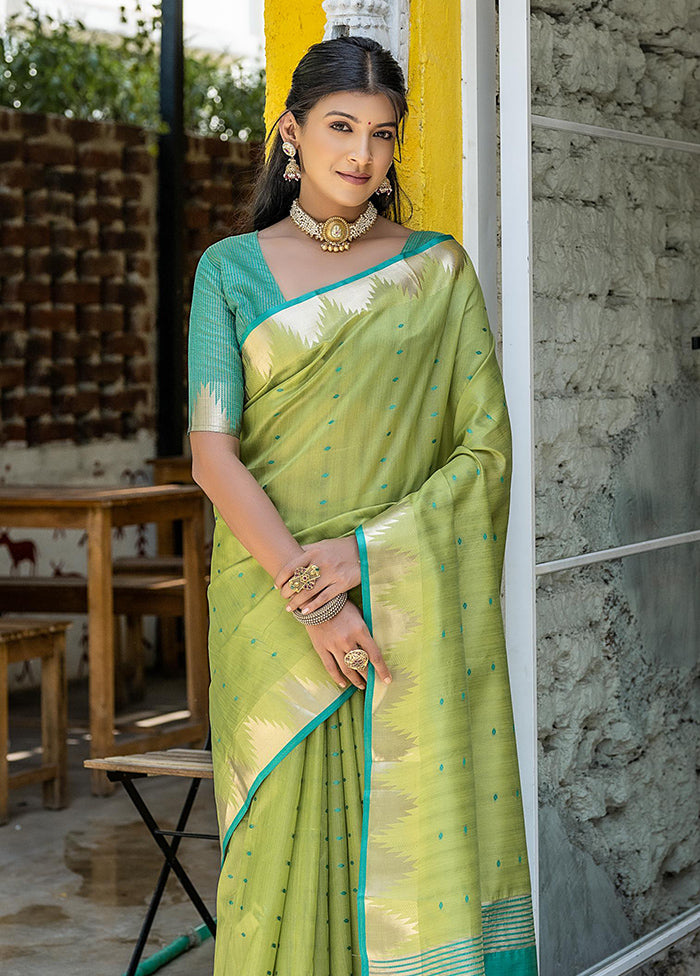 Green Tussar Silk Saree With Blouse Piece Latest Sale Online