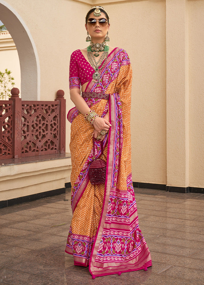 Orange Dupion Silk Saree With Blouse Piece Amazon Footaction