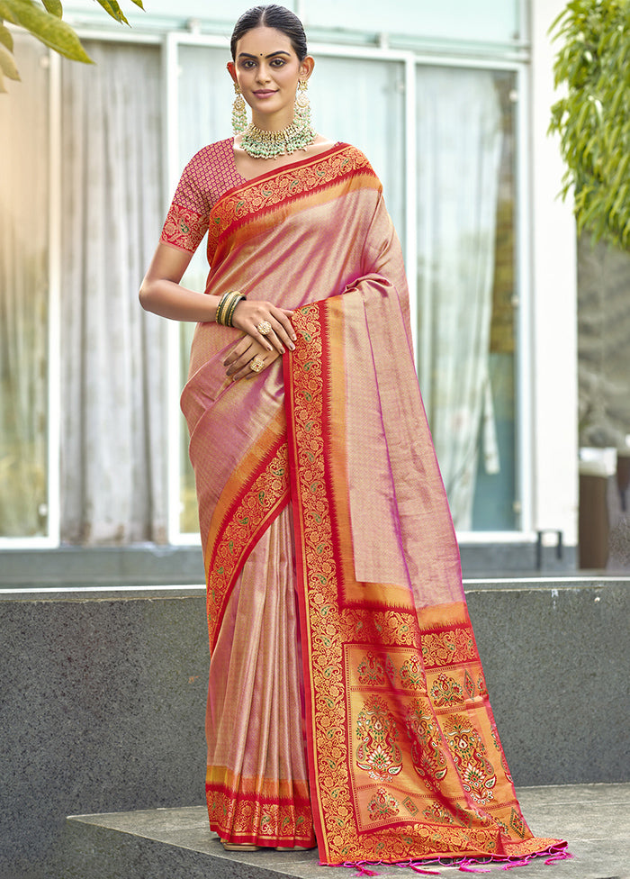 Pink Dupion Silk Saree With Blouse Piece Cheap Sale 2025 Unisex