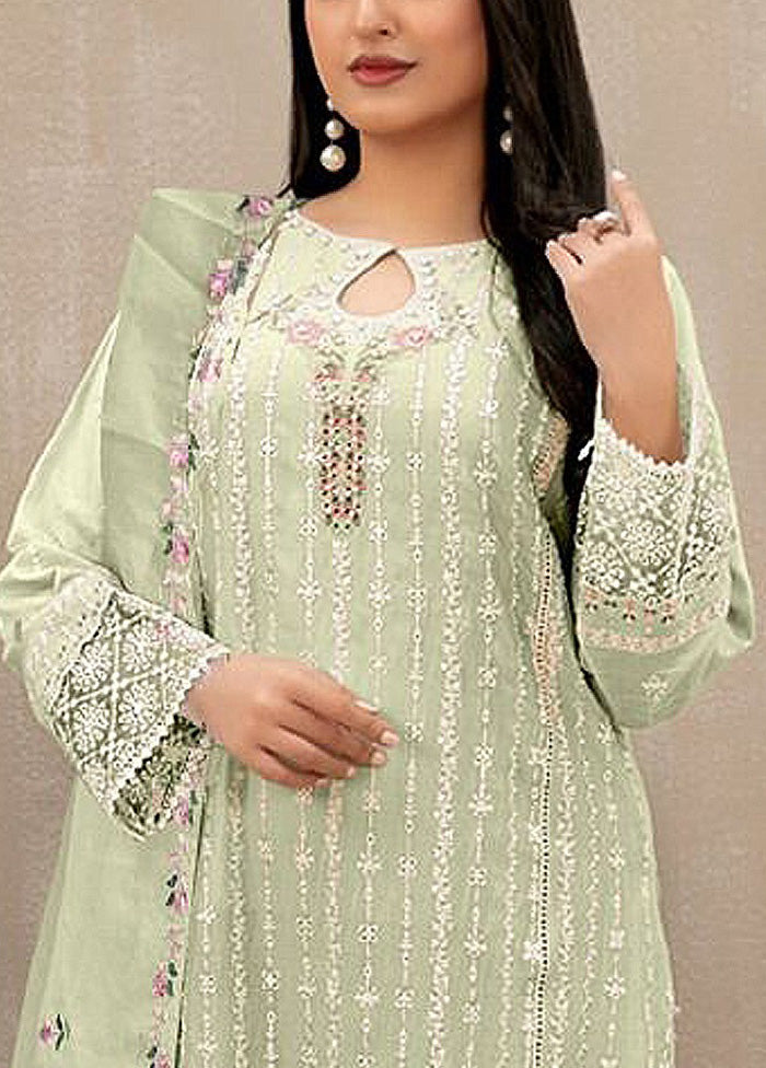 3 Pc Green Semi Stitched Georgette Suit Set Quality Free Shipping Low Pice